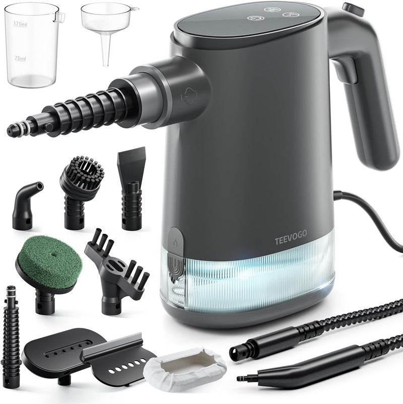 TEEVOGO Handheld Steam Cleaner for Home, Portable Steamer Cleaner with 12 Accessories, 15S Fast Heat Up, Steam Adjustable, Steamer for Cleaning Grout, Floor, Kitchen, Bathroom, Windows, Black - Image 1